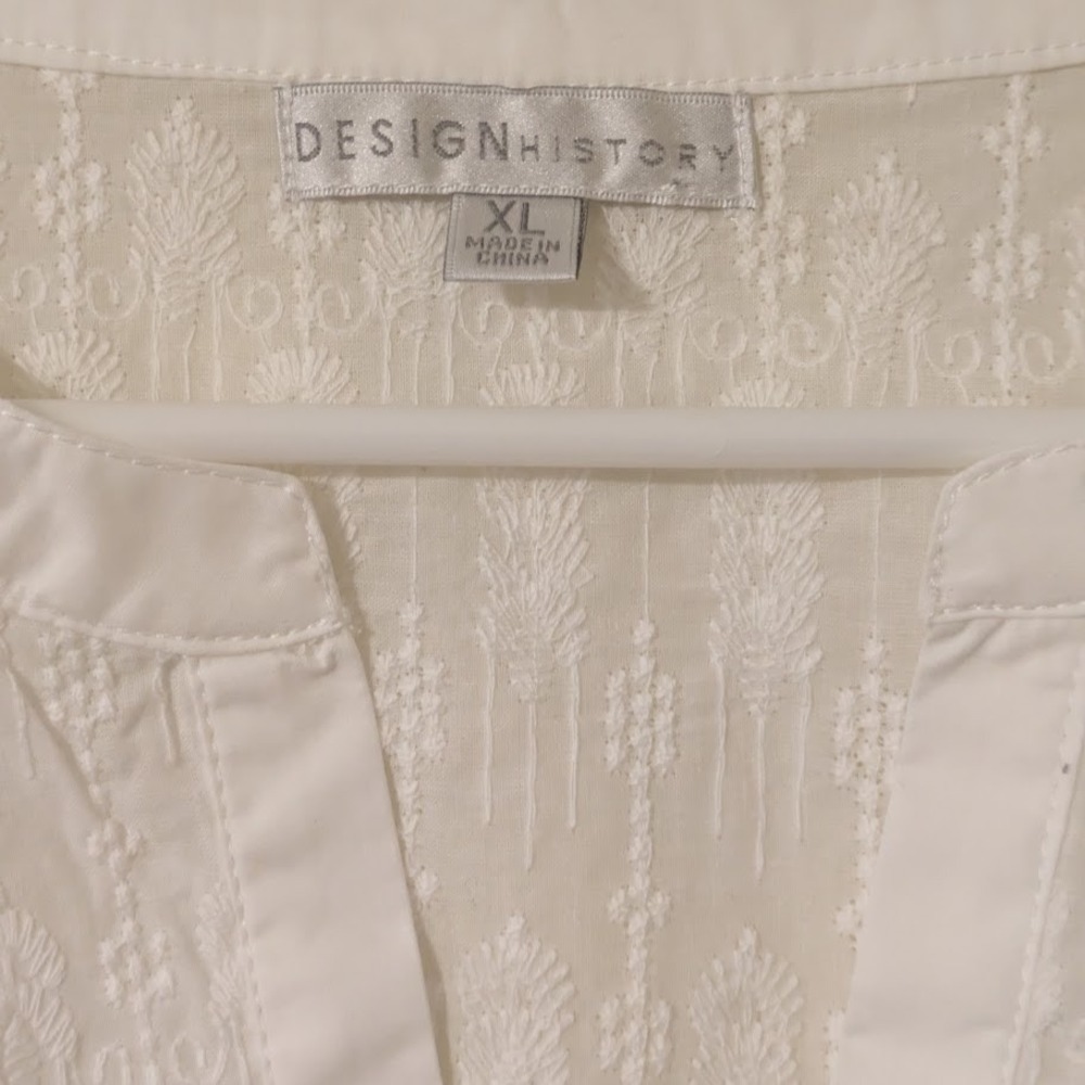 Design History Blouse Embroidered White Flutter Sleeve Preppy Academia Top XL - Picture 3 of 7